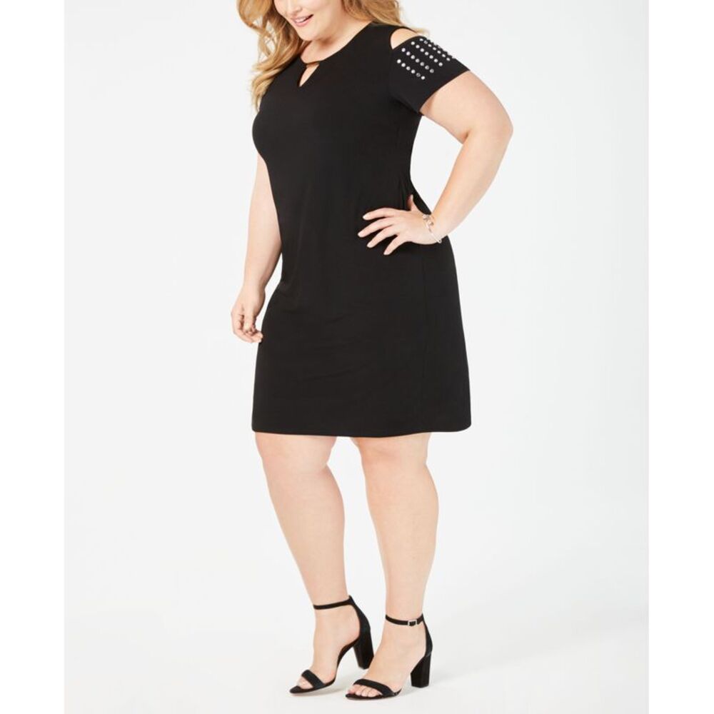 JM Collection Petite Plus Size Studded Cold Shoulder Dress